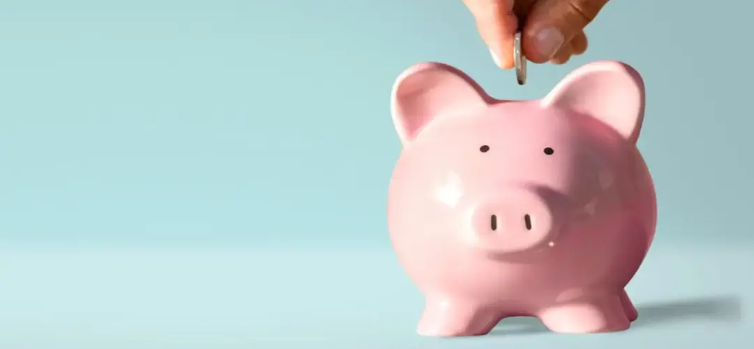 The person is putting a coin into the piggy bank